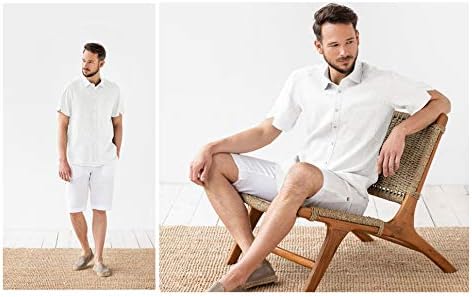 Men's Solid Color Cotton Linen Short Sleeve Button Up Shirt