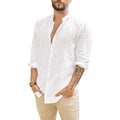 Men Cotton Linen Casual Short Sleeve Shirt