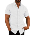 Men's Solid Color Cotton Linen Short Sleeve Button Up Shirt