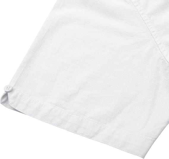 Men's Solid Color Cotton Linen Short Sleeve Button Up Shirt