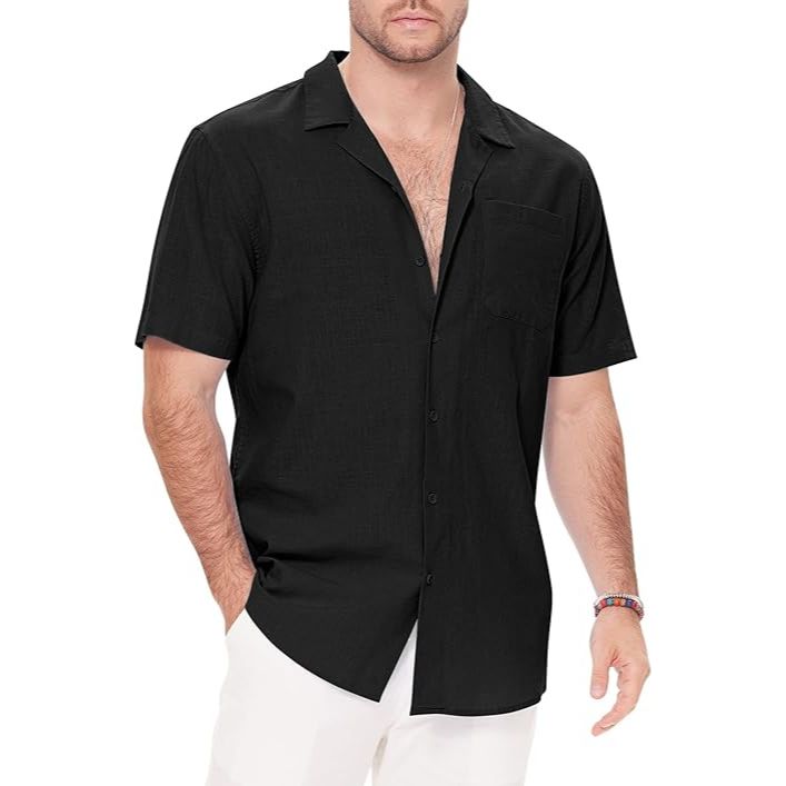 Men’s Cuban Collar Linen Blend Short Sleeve Shirt