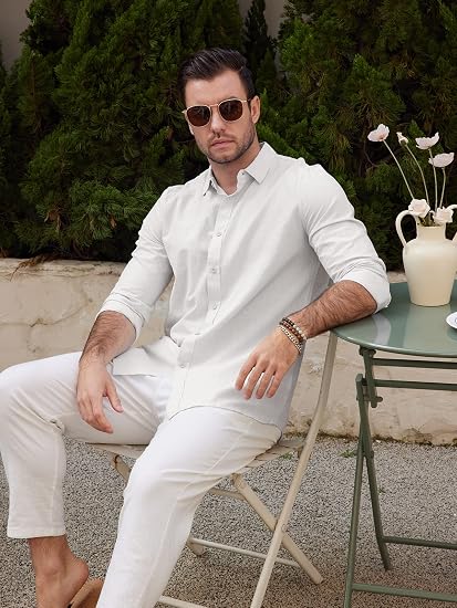 Men Cotton Linen Casual Short Sleeve Shirt